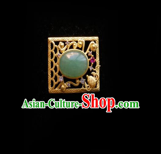 Chinese Classical Cheongsam Green Stone Brooch Traditional Hanfu Accessories Handmade Breastpin for Women