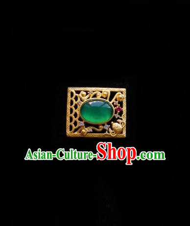 Chinese Classical Cheongsam Chrysoprase Brooch Traditional Hanfu Accessories Handmade Breastpin for Women