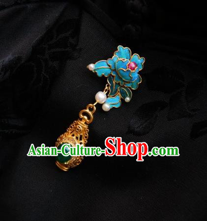 Chinese Classical Cheongsam Blue Peony Brooch Traditional Hanfu Accessories Handmade Breastpin Pendant for Women