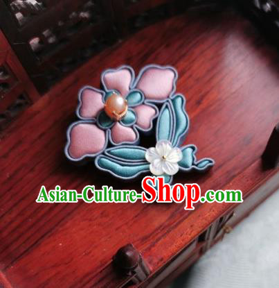 Chinese Classical Cheongsam Pink Silk Flower Butterfly Brooch Traditional Hanfu Accessories Handmade Breastpin for Women