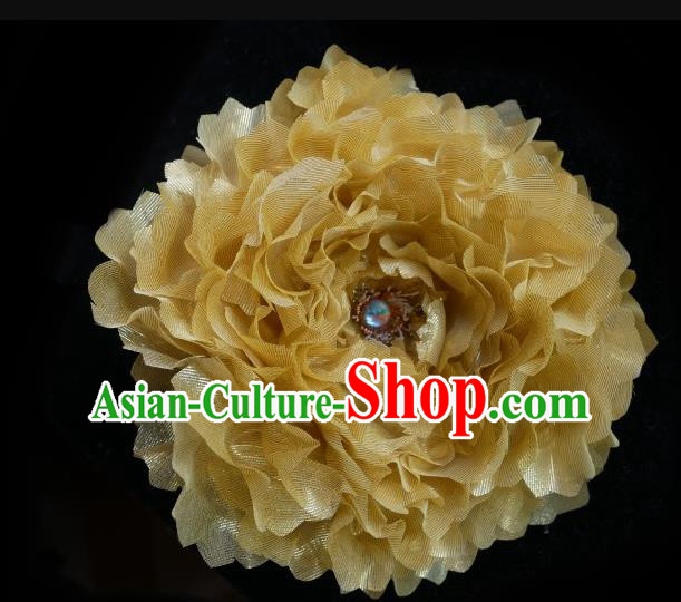 Handmade Chinese Yellow Silk Peony Hairpins Traditional Hanfu Hair Accessories Ancient Tang Dynasty Hair Clip for Women