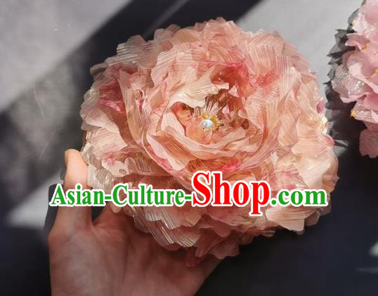 Handmade Chinese Pink Silk Peony Hairpins Traditional Hanfu Hair Accessories Ancient Tang Dynasty Hair Clip for Women