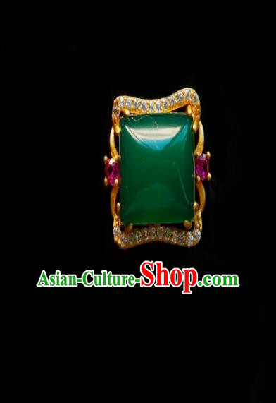 Chinese Classical Cheongsam Square Jade Brooch Traditional Hanfu Accessories Handmade Chrysoprase Breastpin for Women