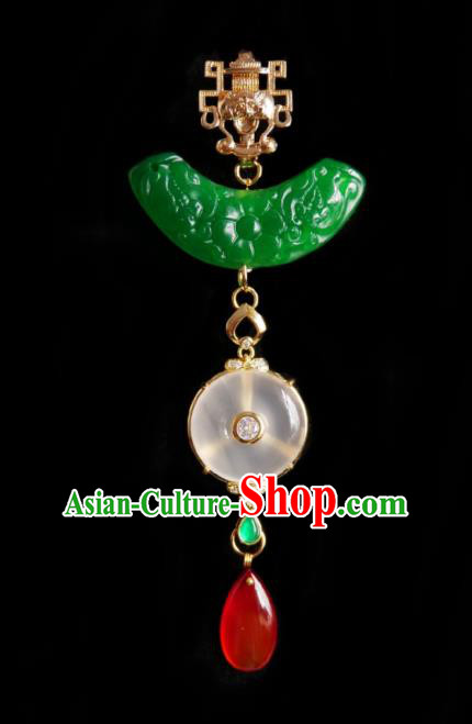 Chinese Classical Cheongsam Brass Brooch Traditional Hanfu Accessories Handmade Jade Breastpin Pendant for Women