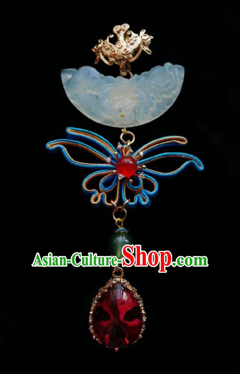 Chinese Classical Cheongsam Jade Brooch Traditional Hanfu Accessories Handmade Silk Butterfly Breastpin Pendant for Women