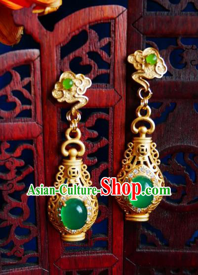 Chinese Handmade Jade Earrings Traditional Hanfu Ear Jewelry Accessories Ancient Princess Brass Vase Eardrop for Women