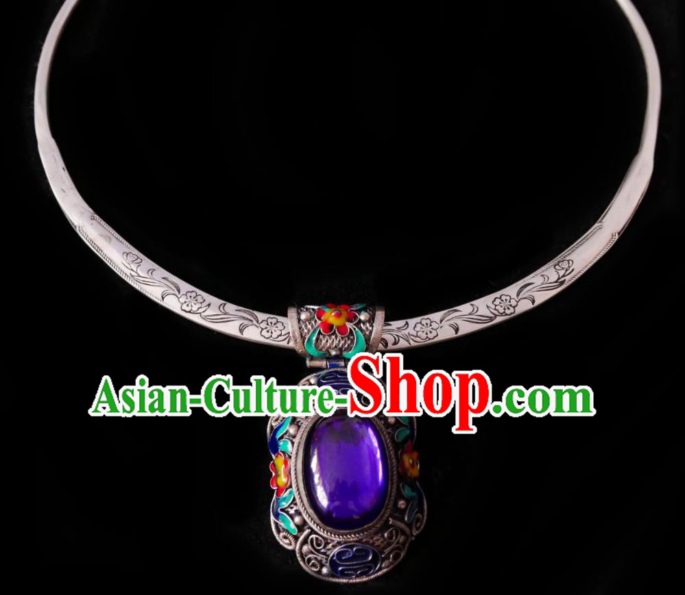 Chinese Handmade Amethyst Necklace Traditional Hanfu Jewelry Accessories Cloisonne Silver Necklet for Women