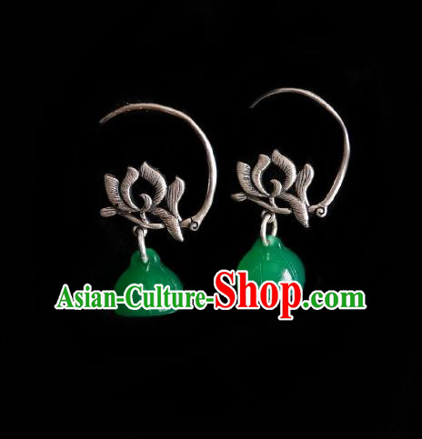 Chinese Handmade Jade Lotus Seedpod Earrings Traditional Hanfu Ear Jewelry Accessories Ancient Princess Silver Eardrop for Women