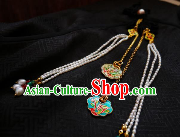 Chinese Classical Cheongsam Lucky Lock Brooch Traditional Hanfu Accessories Handmade Pearls Tassel Breastpin Pendant for Women