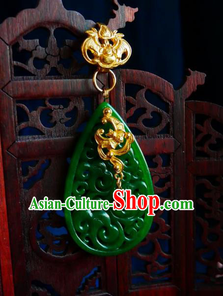 Chinese Classical Cheongsam Jade Brooch Traditional Hanfu Accessories Handmade Golden Bat Breastpin Pendant for Women