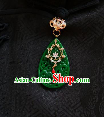Chinese Classical Cheongsam Jade Brooch Traditional Hanfu Accessories Handmade Crystal Flower Breastpin Pendant for Women