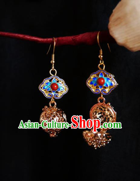 Chinese Handmade Golden Sachet Earrings Traditional Hanfu Ear Jewelry Accessories Cloisonn Eardrop for Women