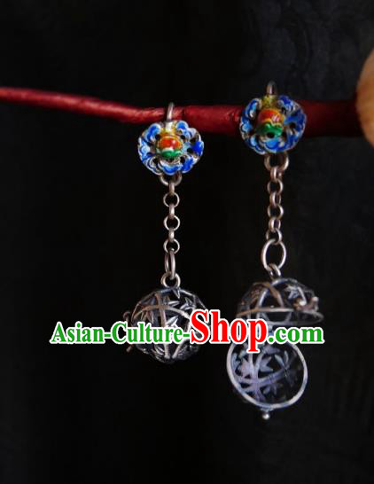 Chinese Handmade Silver Sachet Earrings Traditional Hanfu Ear Jewelry Accessories Cloisonn Eardrop for Women