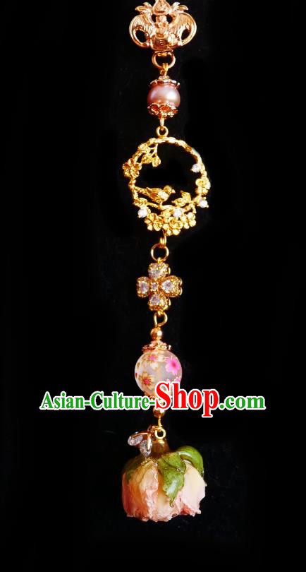 Chinese Classical Cheongsam Pink Ceramics Rose Brooch Traditional Hanfu Accessories Handmade Crystal Breastpin Pendant for Women