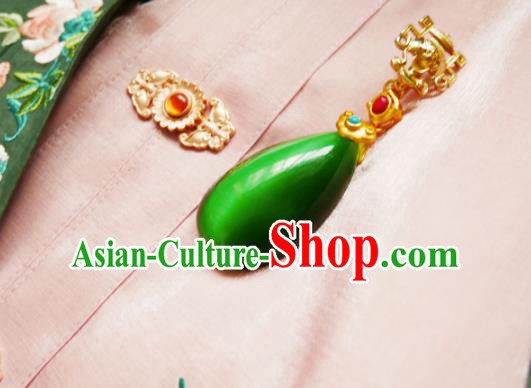 Chinese Classical Cheongsam Green Opal Brooch Traditional Hanfu Accessories Handmade Golden Breastpin Pendant for Women