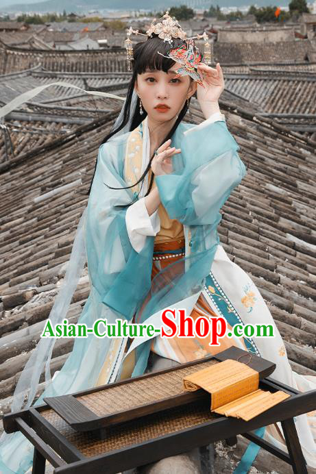 Chinese Traditional Song Dynasty Princess Garment Ancient Hanfu Costumes Embroidered Cloak Top Blouse and Skirt for Rich Lady