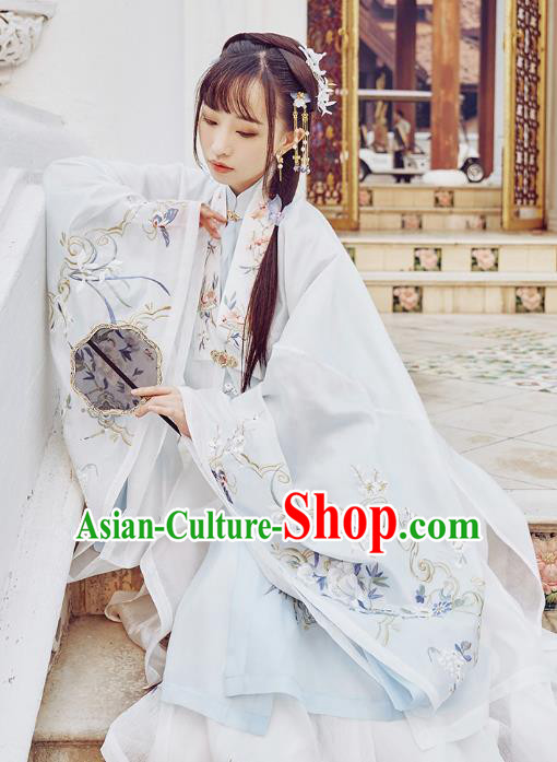 Chinese Traditional Ming Dynasty Rich Lady Garment Ancient Princess Embroidered Cloak Blouse and Skirt Hanfu Costumes Full Set