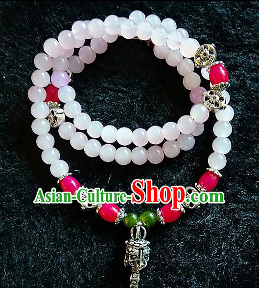 Handmade Chinese Traditional Tibetan Nationality White Beads Bracelet Accessories Decoration Zang Ethnic Multi Layer Bangle for Women