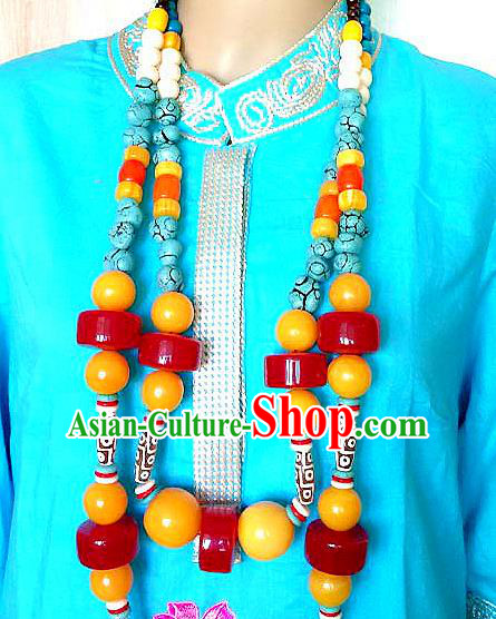 Chinese Handmade Zang Nationality Large Beads Necklet Decoration Traditional Tibetan Ethnic Necklace Jewelry Accessories for Women