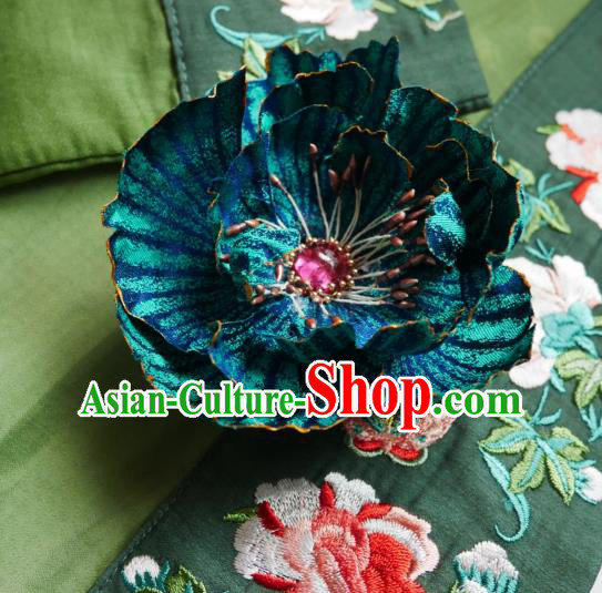 Handmade Chinese Blue Silk Flower Hairpins Traditional Hanfu Hair Accessories Ancient Song Dynasty Court Hair Clip for Women