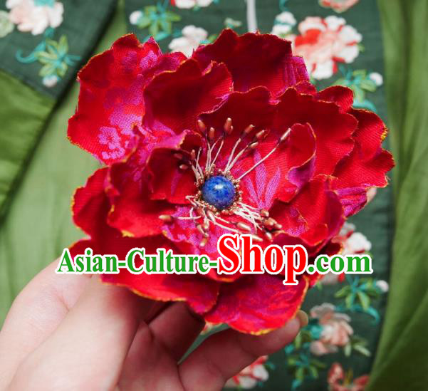 Handmade Chinese Magenta Silk Flower Hairpins Traditional Hanfu Hair Accessories Ancient Song Dynasty Court Hair Clip for Women