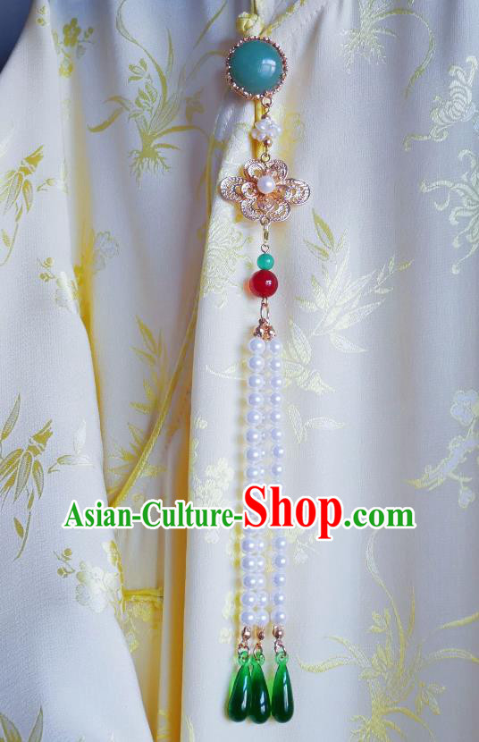 Chinese Classical Cheongsam Aventurine Brooch Traditional Hanfu Accessories Handmade Beads Tassel Breastpin Pendant for Women