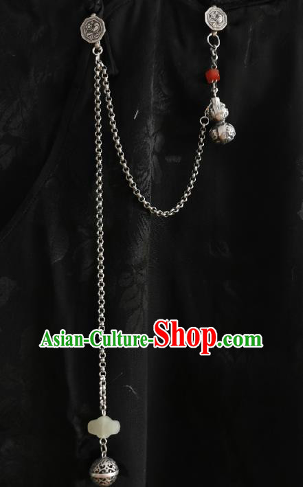 Chinese Classical Cheongsam Silver Cucurbit Brooch Traditional Hanfu Accessories Handmade Sachet Tassel Breastpin Pendant for Women