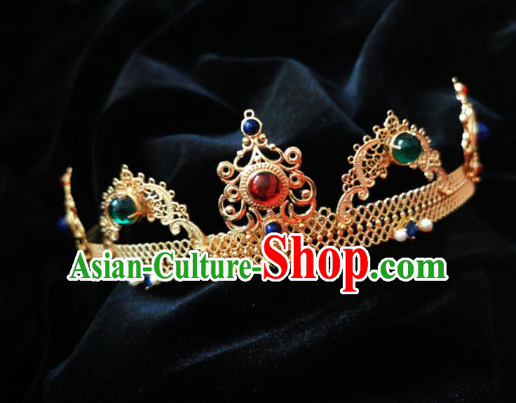 Top Grade European Queen Golden Royal Crown Retro Gems Hair Accessories for Women