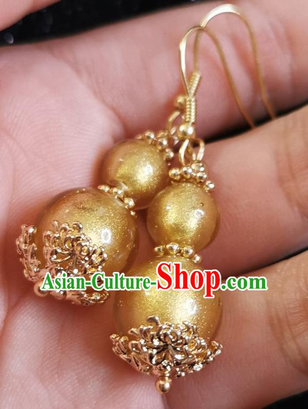 Chinese Handmade Qing Dynasty Court Earrings Traditional Hanfu Ear Jewelry Accessories Classical Golden Cucurbit Eardrop for Women