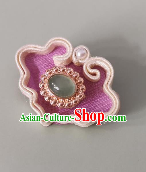 Chinese Classical Chrysoprase Brooch Traditional Hanfu Cheongsam Accessories Handmade Pink Breastpin for Women