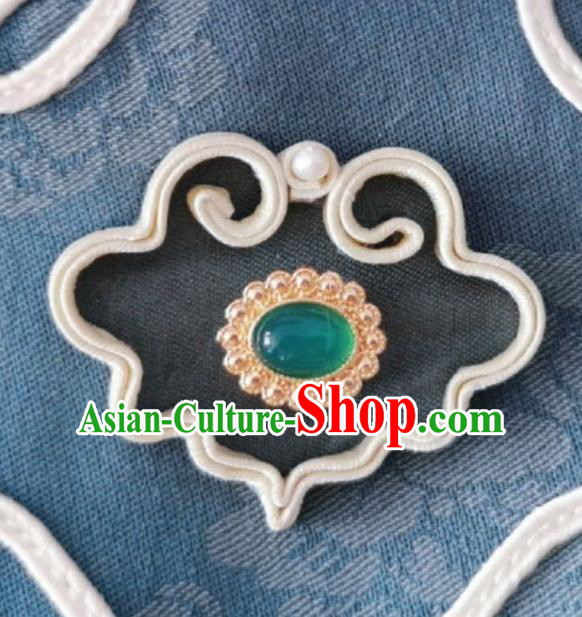 Chinese Classical Chrysoprase Brooch Traditional Hanfu Cheongsam Accessories Handmade Breastpin for Women