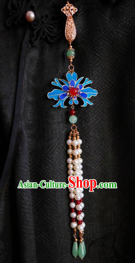 Chinese Classical Blue Flower Brooch Traditional Hanfu Cheongsam Accessories Handmade Pink Breastpin Pendant for Women