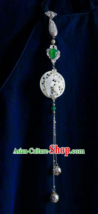 Chinese Classical Shell Carving Brooch Traditional Hanfu Cheongsam Accessories Handmade Bells Tassel Breastpin Pendant for Women