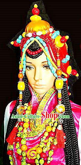 Chinese Traditional Tibetan Nationality Exaggerated Hair Clasp Decoration Handmade Zang Ethnic Headdress Folk Dance Hair Accessories for Women