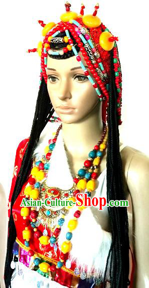 Chinese Traditional Tibetan Nationality Folk Dance Hair Clasp Decoration Handmade Zang Ethnic Headdress Hair Accessories for Women