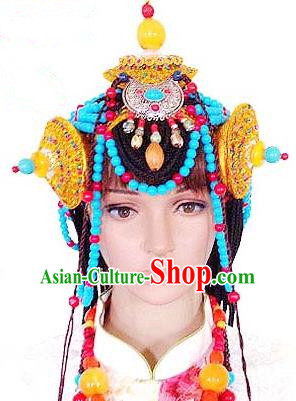 Chinese Traditional Tibetan Nationality Wedding Hair Clasp Decoration Handmade Zang Ethnic Headdress Bride Hair Accessories for Women