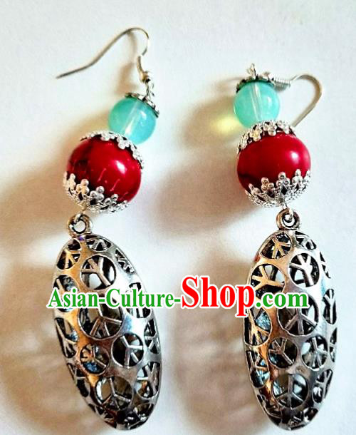 Traditional Chinese Zang Ethnic Retro Earrings Folk Dance Ear Accessories Handmade Tibetan Nationality Silver Eardrop for Women