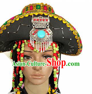 Chinese Traditional Tibetan Nationality Hat Decoration Handmade Zang Ethnic Headdress Stage Show Headwear for Women