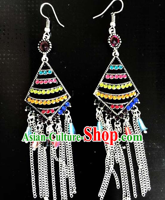 Traditional Chinese Zang Ethnic Earrings Folk Dance Ear Accessories Handmade Tibetan Nationality Tassel Colorful Sequins Eardrop for Women