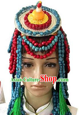 Chinese Traditional Folk Dance Hair Accessories Decoration Handmade Zang Ethnic Headdress Stage Show Hair Clasp for Women