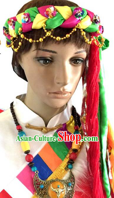 Chinese Traditional Zang Ethnic Female Folk Dance Hair Clasp Hair Accessories Decoration Handmade Tibetan Nationality Headdress Stage Show Headwear for Women