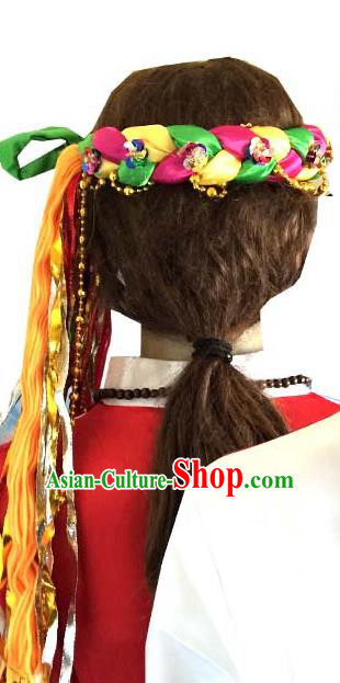 Chinese Traditional Zang Ethnic Female Folk Dance Hair Clasp Hair Accessories Decoration Handmade Tibetan Nationality Headdress Stage Show Headwear for Women
