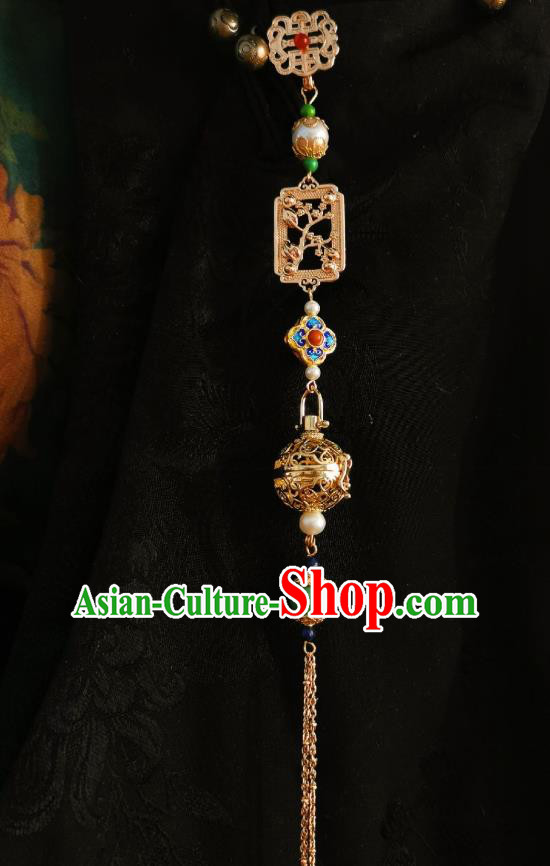 Chinese Classical Cloisonne Brooch Traditional Hanfu Cheongsam Accessories Handmade Golden Carving Sachet Tassel Breastpin Pendant for Women