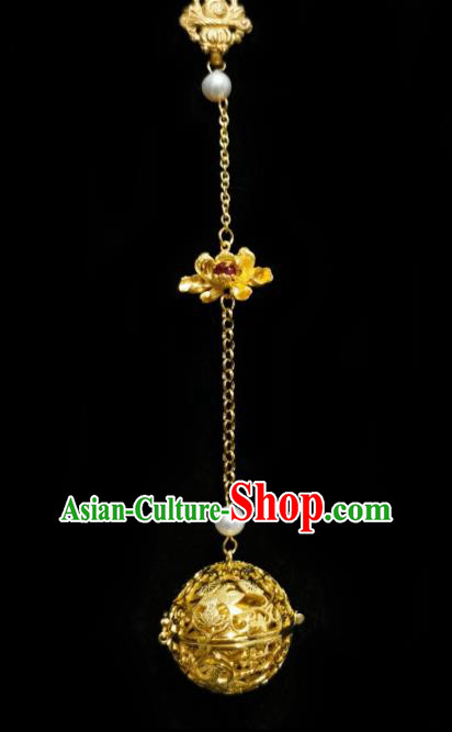 Chinese Classical Golden Sachet Brooch Traditional Hanfu Cheongsam Accessories Handmade Lotus Tassel Breastpin Pendant for Women