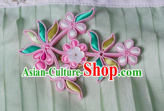 Chinese Classical Pink Silk Plum Brooch Traditional Hanfu Cheongsam Accessories Handmade Breastpin Pendant for Women