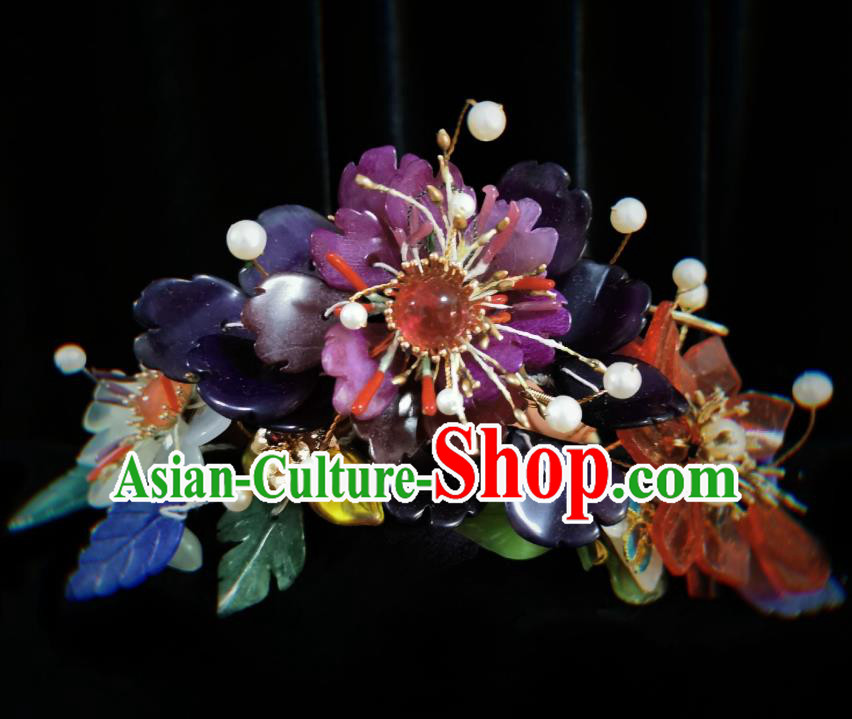 Handmade Chinese Flowers Hairpins Traditional Hanfu Hair Accessories Ancient Qing Dynasty Court Hair Clip for Women