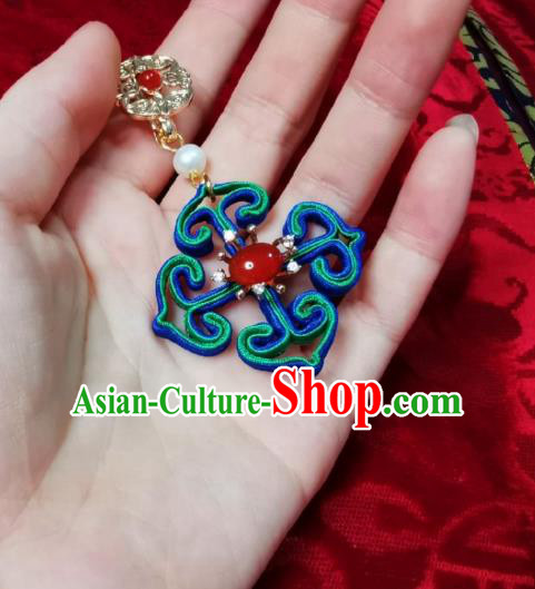 Chinese Classical Agate Brooch Traditional Hanfu Cheongsam Accessories Handmade Blue Silk Breastpin Pendant for Women