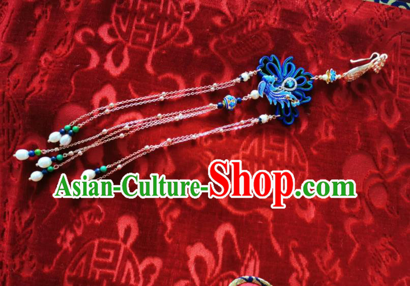 Chinese Classical Cloisonne Phoenix Brooch Traditional Hanfu Cheongsam Accessories Handmade Golden Tassel Breastpin Pendant for Women