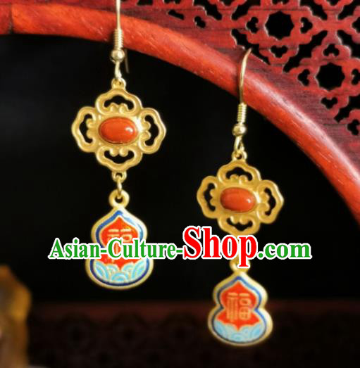 Chinese Handmade Qing Dynasty Coral Earrings Traditional Hanfu Ear Jewelry Accessories Classical Court Silver Eardrop for Women