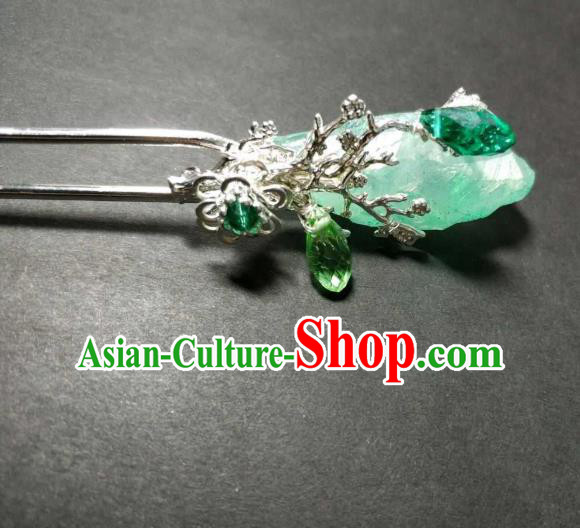 Handmade Chinese Green Glass Hairpins Traditional Hanfu Hair Accessories Ancient Court Hair Clip for Women